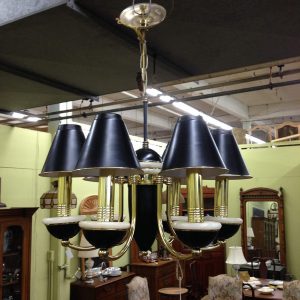 Brass Finish Chandelier with Black Shades
