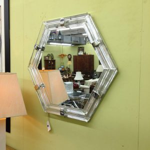 Lucite and Chrome Hexagon Mirror