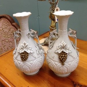 Pair of Bisque Vases with Grape Pattern
