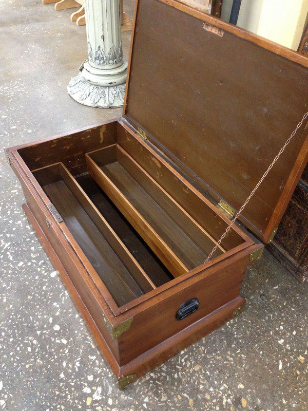 Vintage WOOD CARPENTER CHEST w Tray wooden storage tool box trunk antique  decor