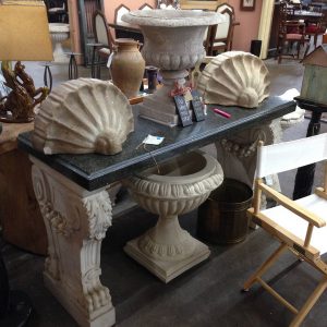 Pair of Console Bases with Green Marble Top