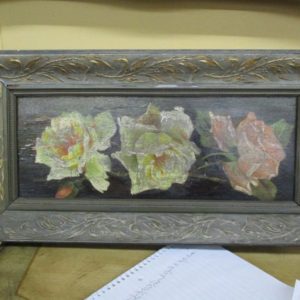 Victorian Oil on Board Three Roses