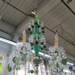 Crystal Chandelier with Green Accent