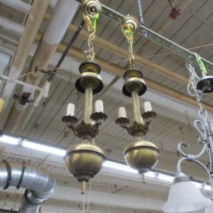 Pair of 3 Light Brass Hanging Fixture