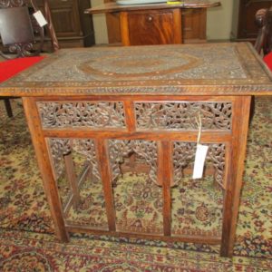 Carved Table with Brass Inlay