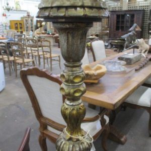 Fluted Wood Antique Gold Floor Lamp