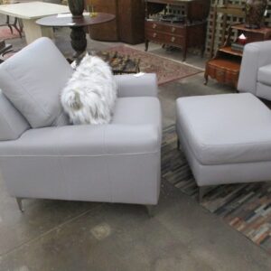 Italian Leather Gray Chair and Ottoman