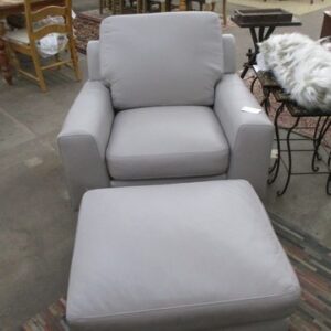 Italian Leather Gray Chair and Ottoman