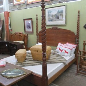 King Size 4 Post Oak Bed with Box Springs