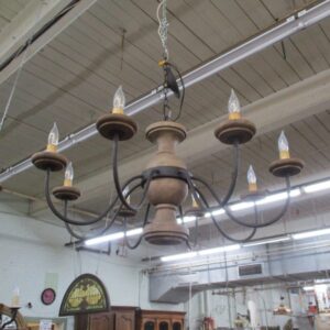 6 Arm Iron and Wood Chandelier