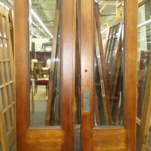 Pair of Solid Oak French Doors with Beveled Glass